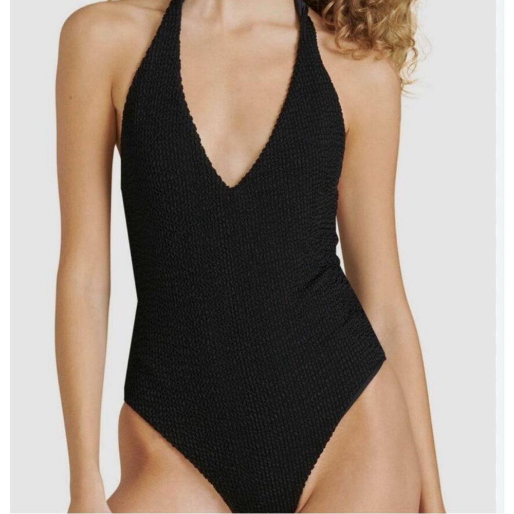 Veronica beard salis black halter one piece swimsuit S